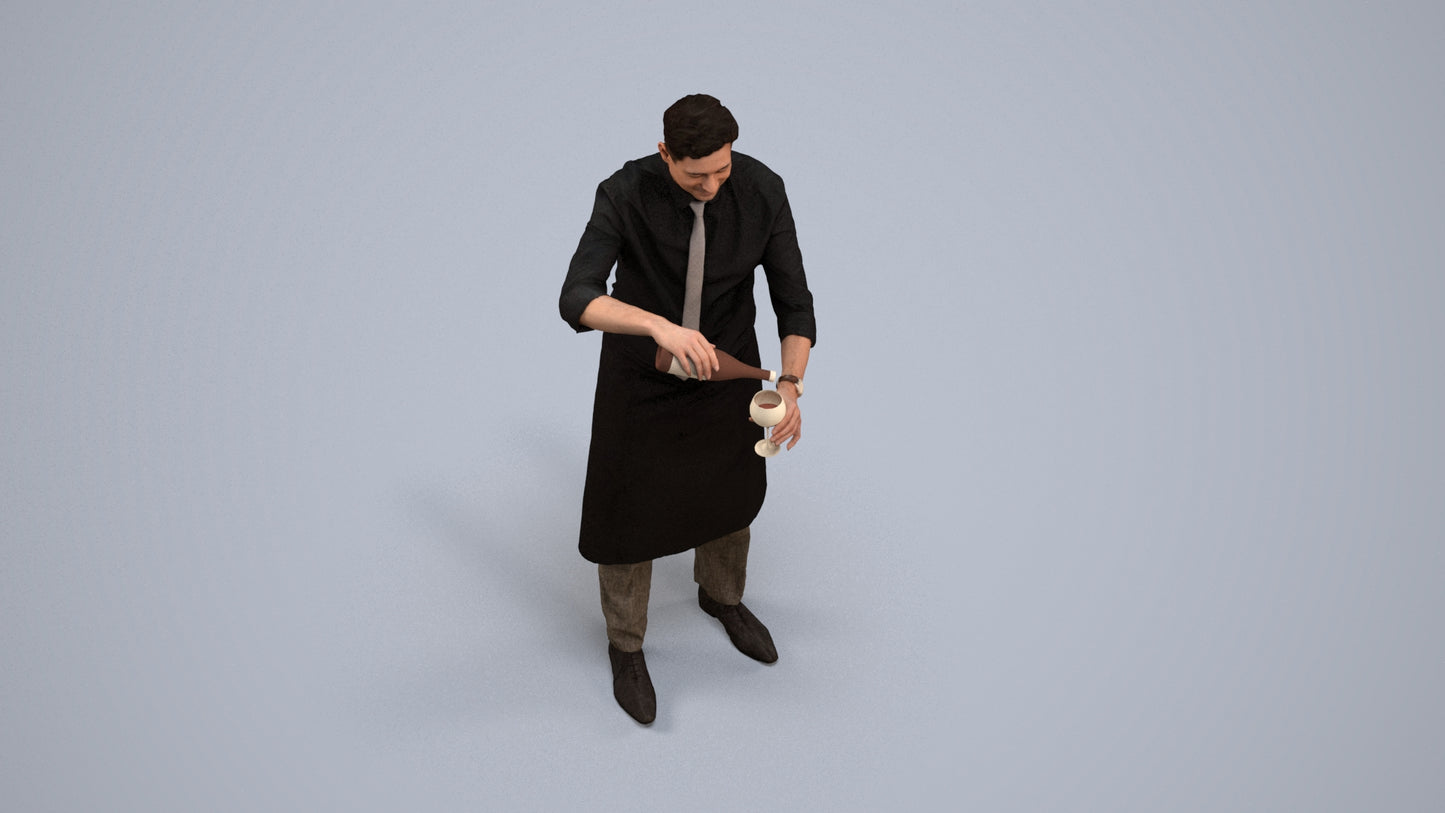 3D scanned man hospitality, photorealistic archviz people for Enscape and SketchUp, back view render