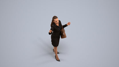 3D human model woman business standing, photogrammetry scanned person for archviz, back view render