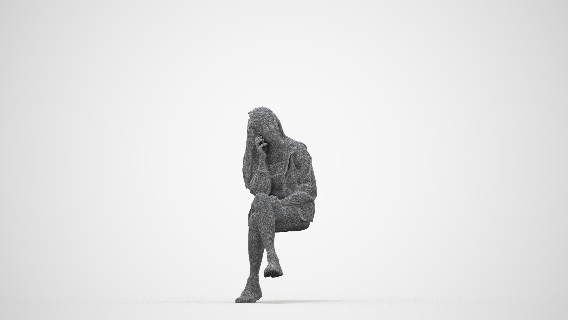 realistic 3D people woman casual sitting, render-ready for V-Ray and Corona, FBX OBJ, wireframe back view