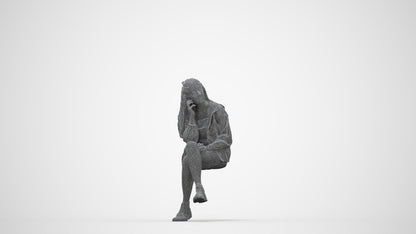 realistic 3D people woman casual sitting, render-ready for V-Ray and Corona, FBX OBJ, wireframe back view