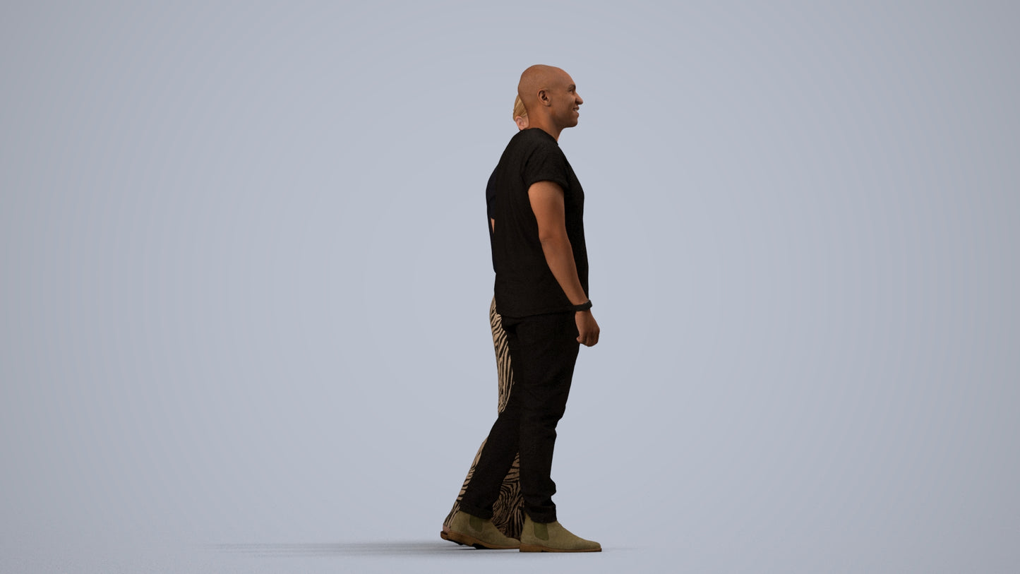 3D people model woman casual couple, scanned human for 3ds Max rendering, side view render