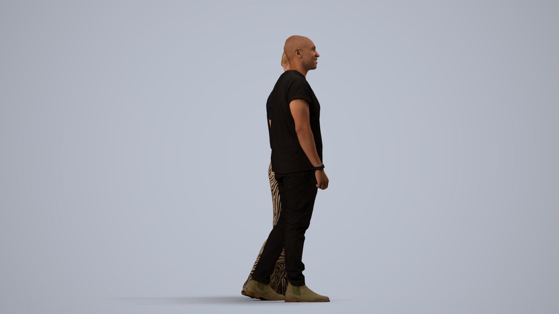 3D people model woman casual couple, scanned human for 3ds Max rendering, side view render