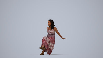 realistic 3D woman casual sitting, scanned archviz people for Blender and 3ds Max, top-down view render