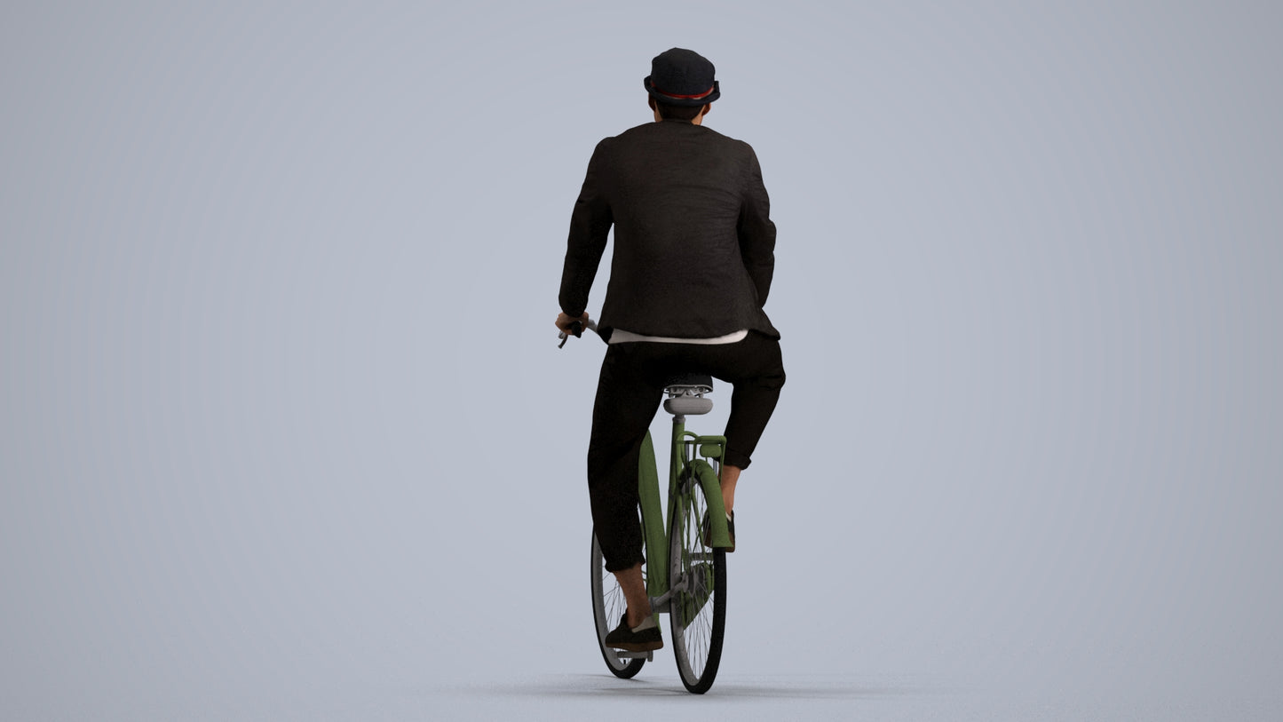 3D scanned man cycling casual, photorealistic archviz people for Enscape and SketchUp, front view render