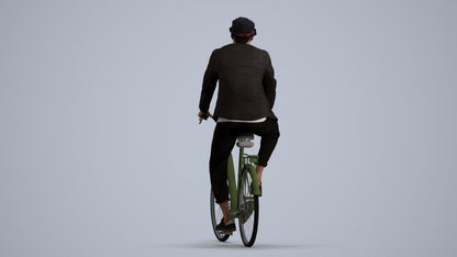 3D scanned man cycling casual, photorealistic archviz people for Enscape and SketchUp, front view render