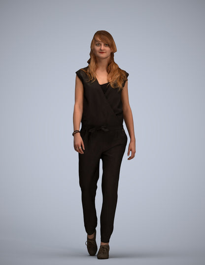 3D scanned woman walking casual, photorealistic archviz people for Enscape and SketchUp