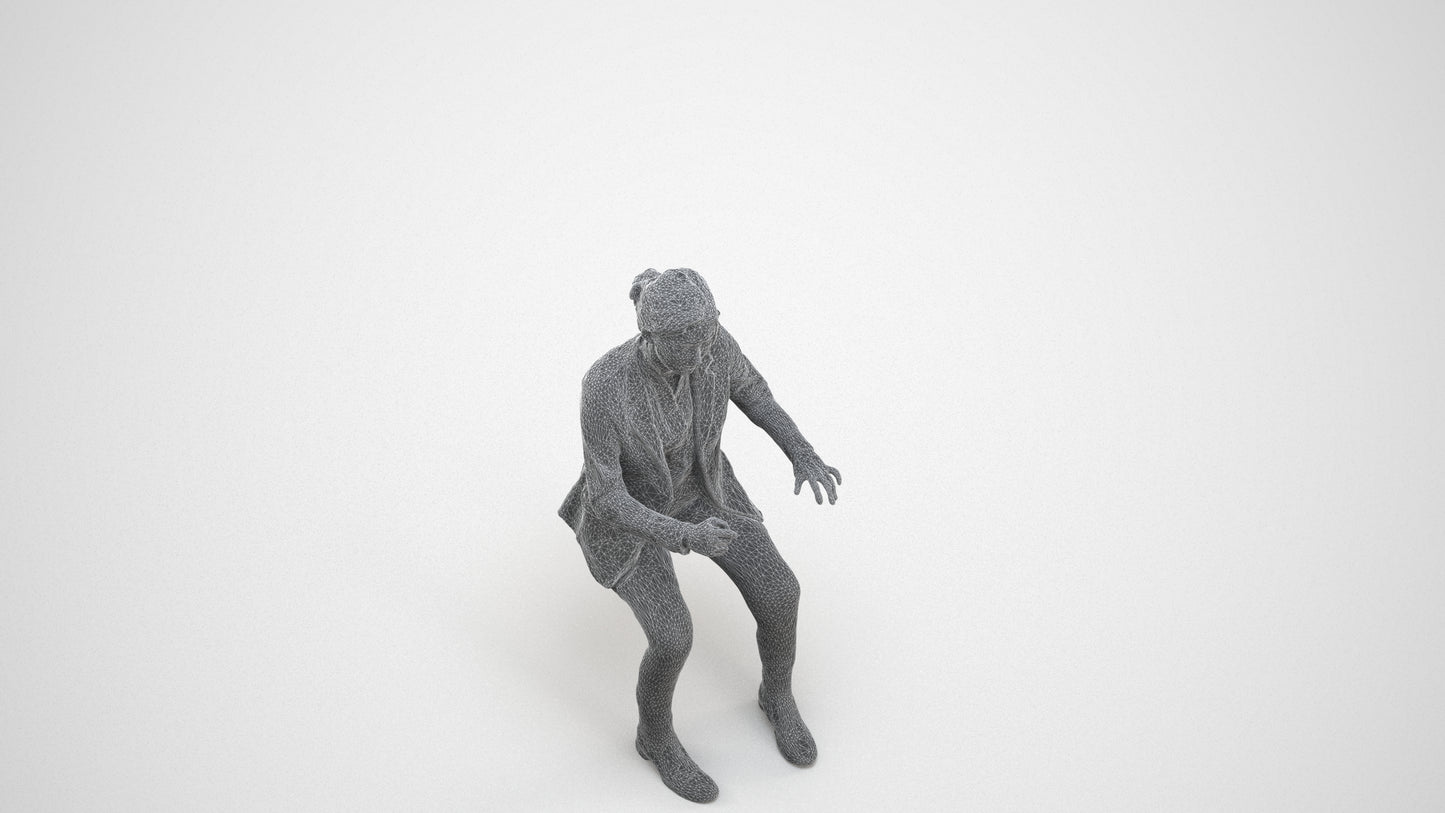 realistic 3D woman business, scanned archviz people for Blender and 3ds Max, wireframe three-quarter view