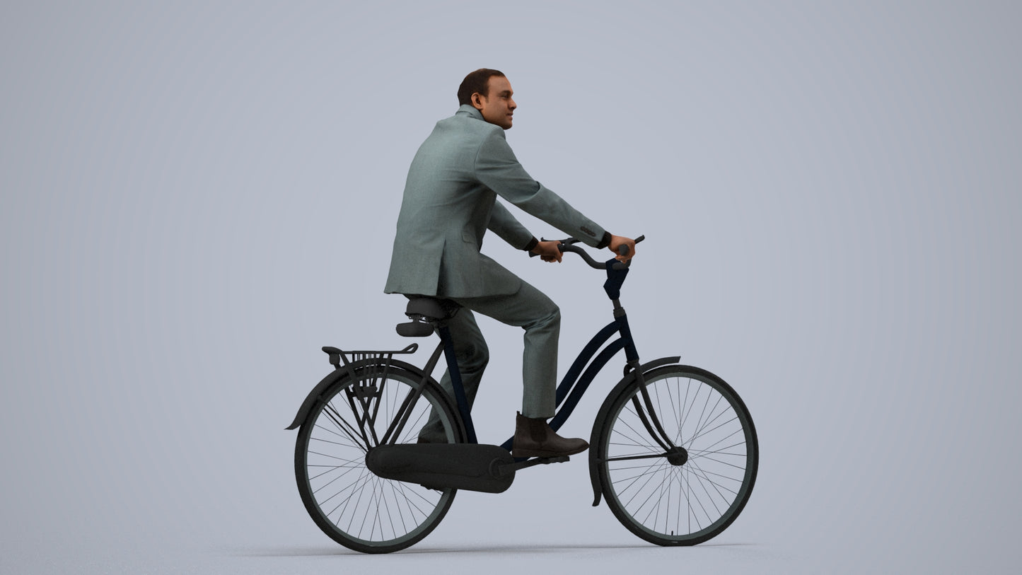 3D people model man business cycling, scanned human for 3ds Max rendering, side view render