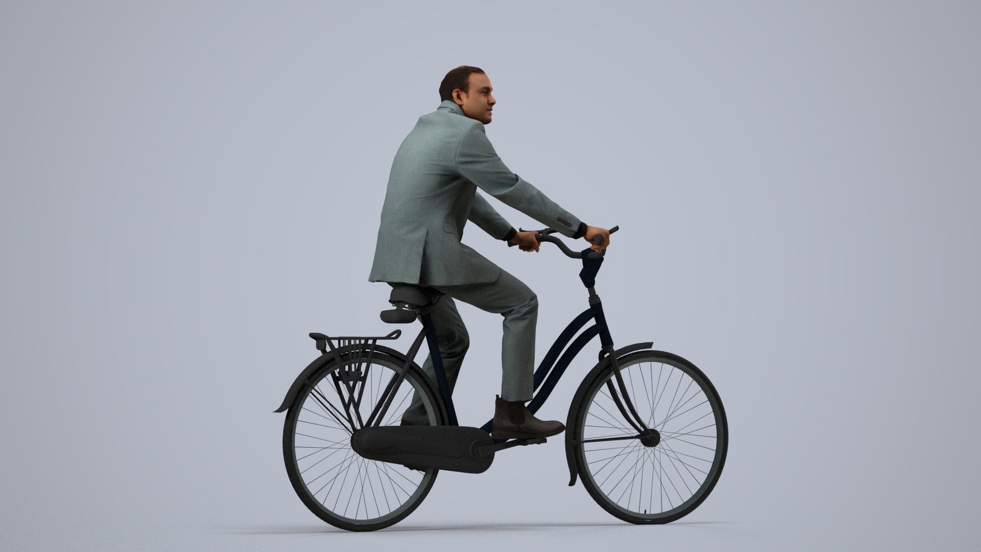 3D people model man business cycling, scanned human for 3ds Max rendering, side view render