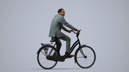 3D people model man business cycling, scanned human for 3ds Max rendering, side view render