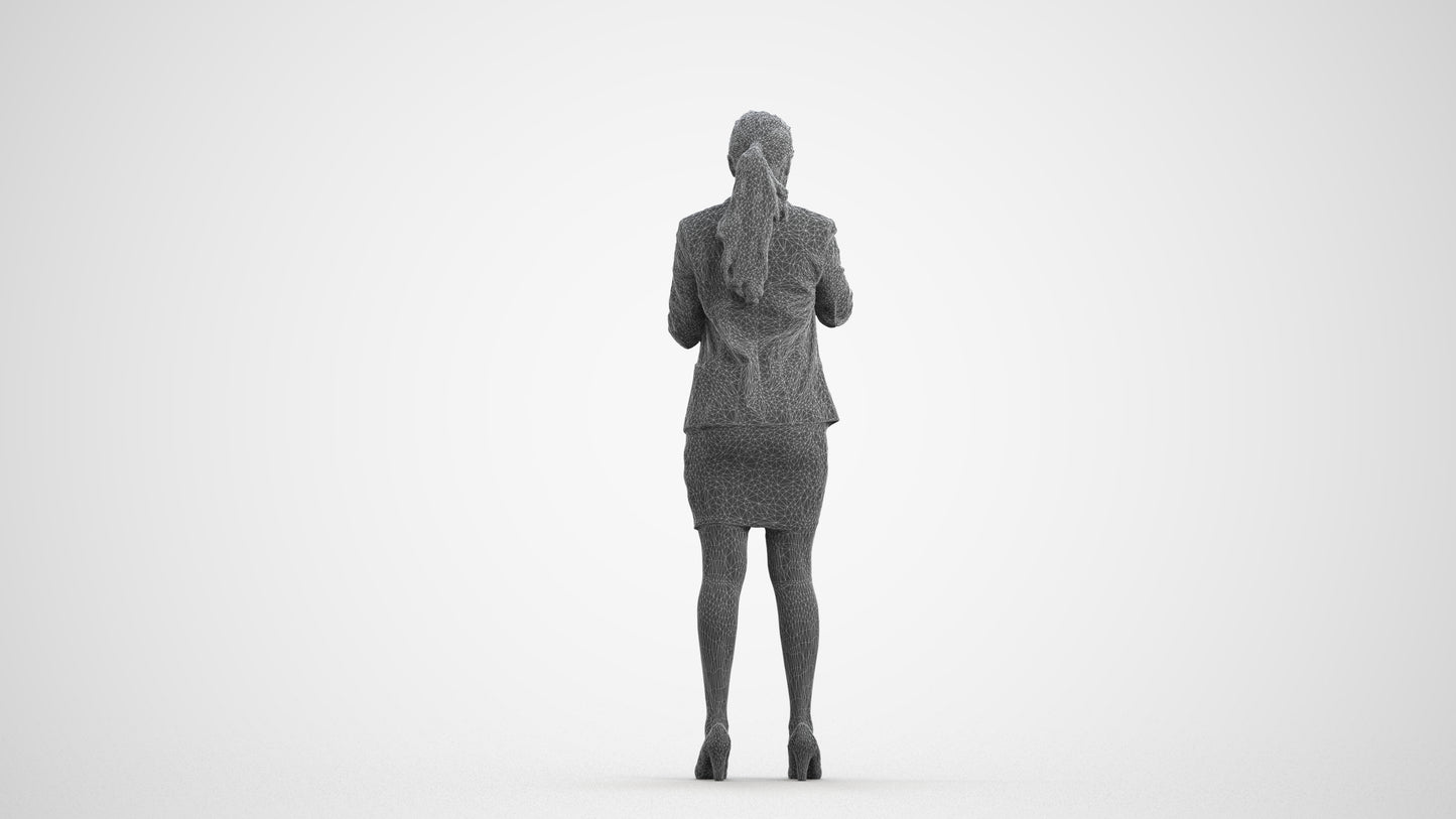 realistic 3D human woman business, archviz people FBX OBJ for Blender, wireframe front view