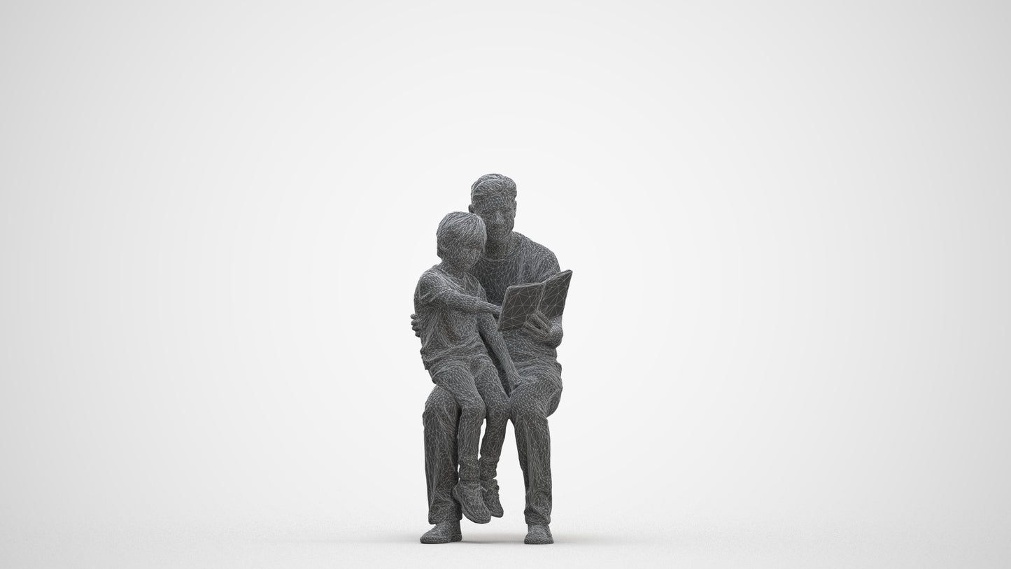 3D human model boy casual kids, photogrammetry scanned person for archviz, three-quarter front view render
