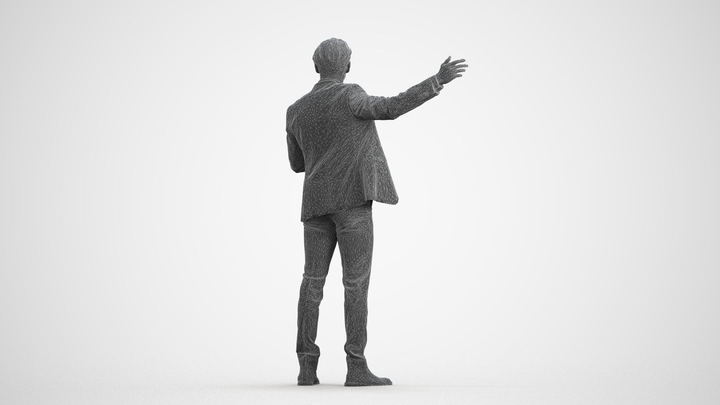 realistic 3D man business, scanned archviz people for Blender and 3ds Max, wireframe front view