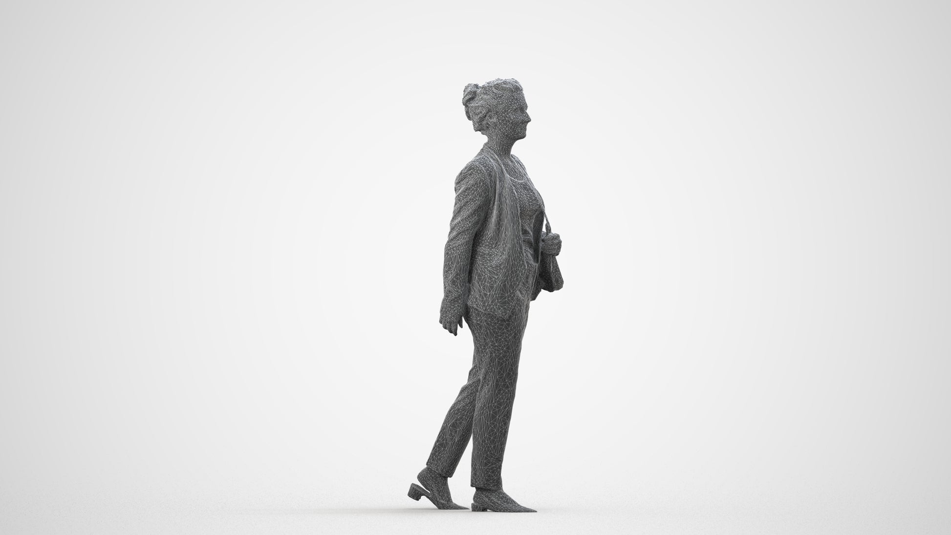 scanned 3D woman business walking, photogrammetry people for Enscape and V-Ray, wireframe side view