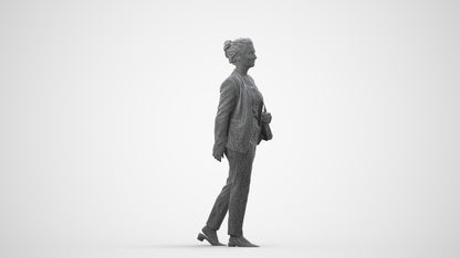 scanned 3D woman business walking, photogrammetry people for Enscape and V-Ray, wireframe side view