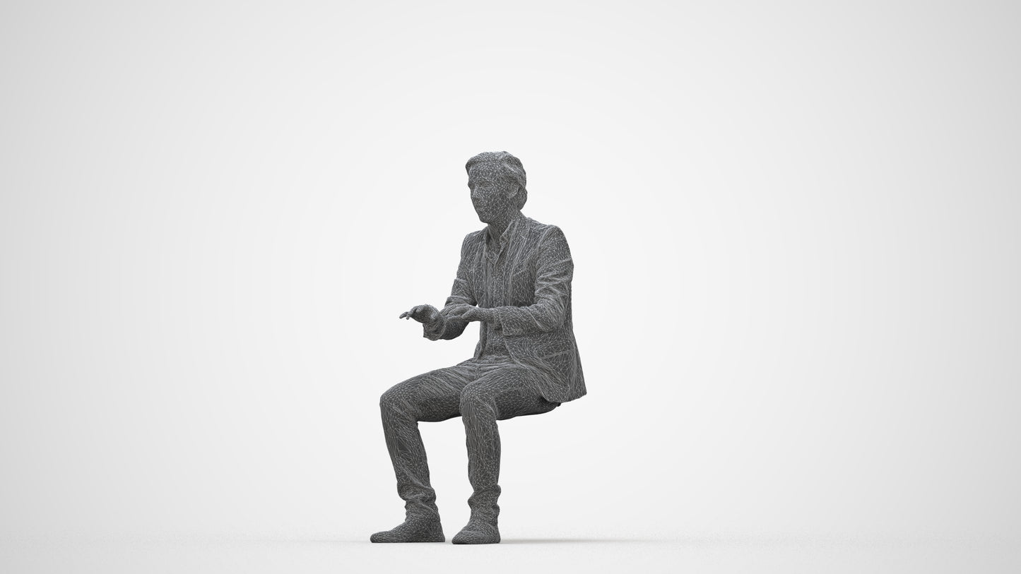 scanned 3D man business, photogrammetry people for Enscape and V-Ray, wireframe back view