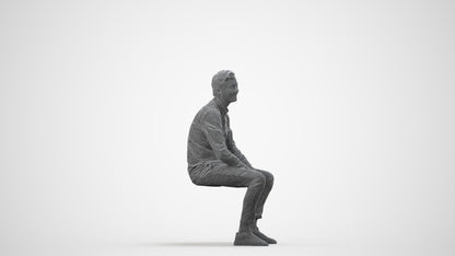 realistic 3D man casual sitting, scanned archviz people for Blender and 3ds Max, wireframe side view