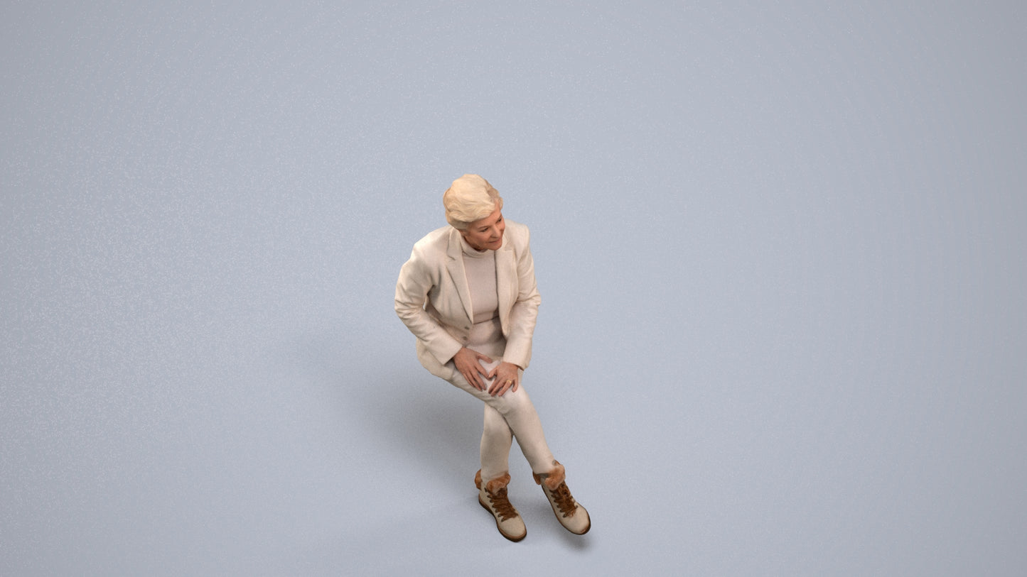 realistic 3D human senior woman business sitting, archviz people FBX OBJ for Blender, back view render