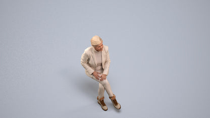realistic 3D human senior woman business sitting, archviz people FBX OBJ for Blender, back view render