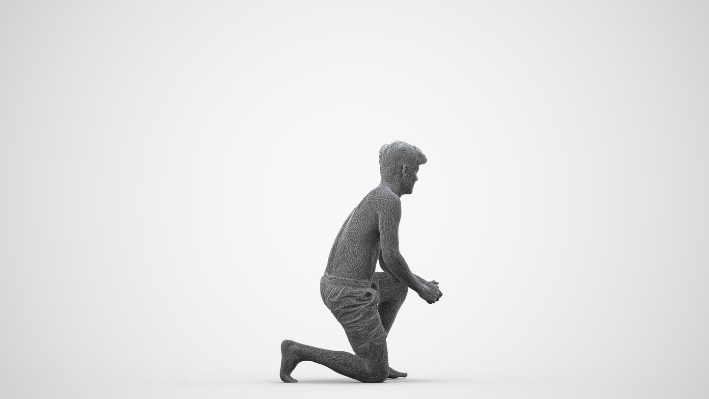 3D people model man pool, scanned human for 3ds Max rendering, wireframe side view
