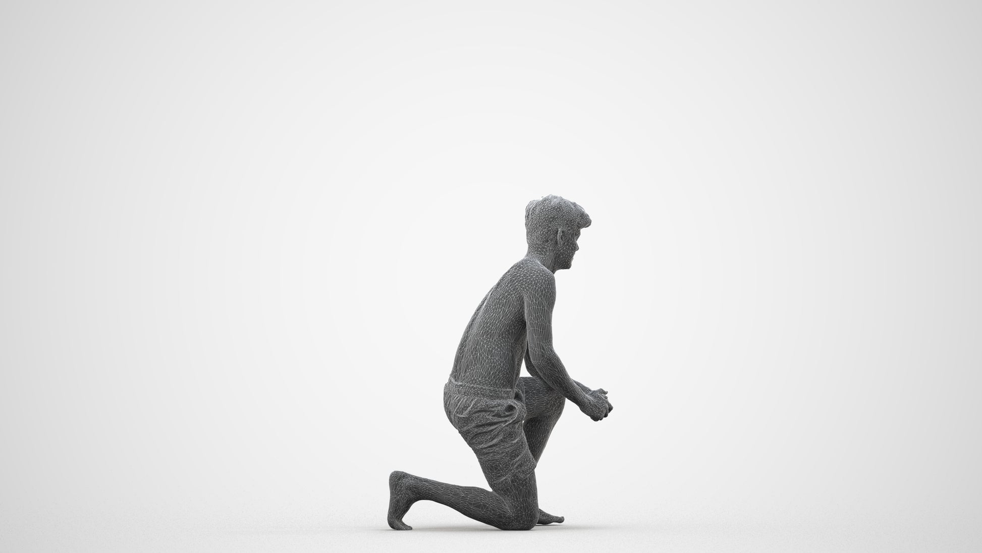 3D people model man pool, scanned human for 3ds Max rendering, wireframe side view