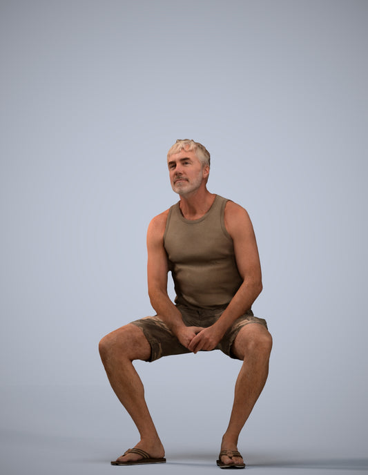 scanned 3D man casual sitting, photogrammetry people for Enscape and V-Ray