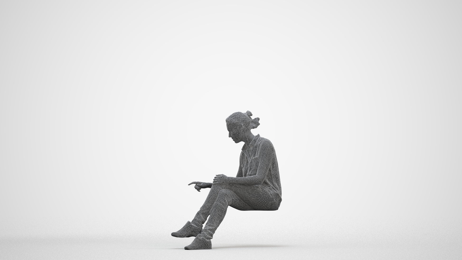 realistic 3D people woman casual sitting, render-ready for V-Ray and Corona, FBX OBJ, three-quarter front view render
