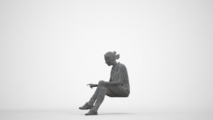 realistic 3D people woman casual sitting, render-ready for V-Ray and Corona, FBX OBJ, three-quarter front view render