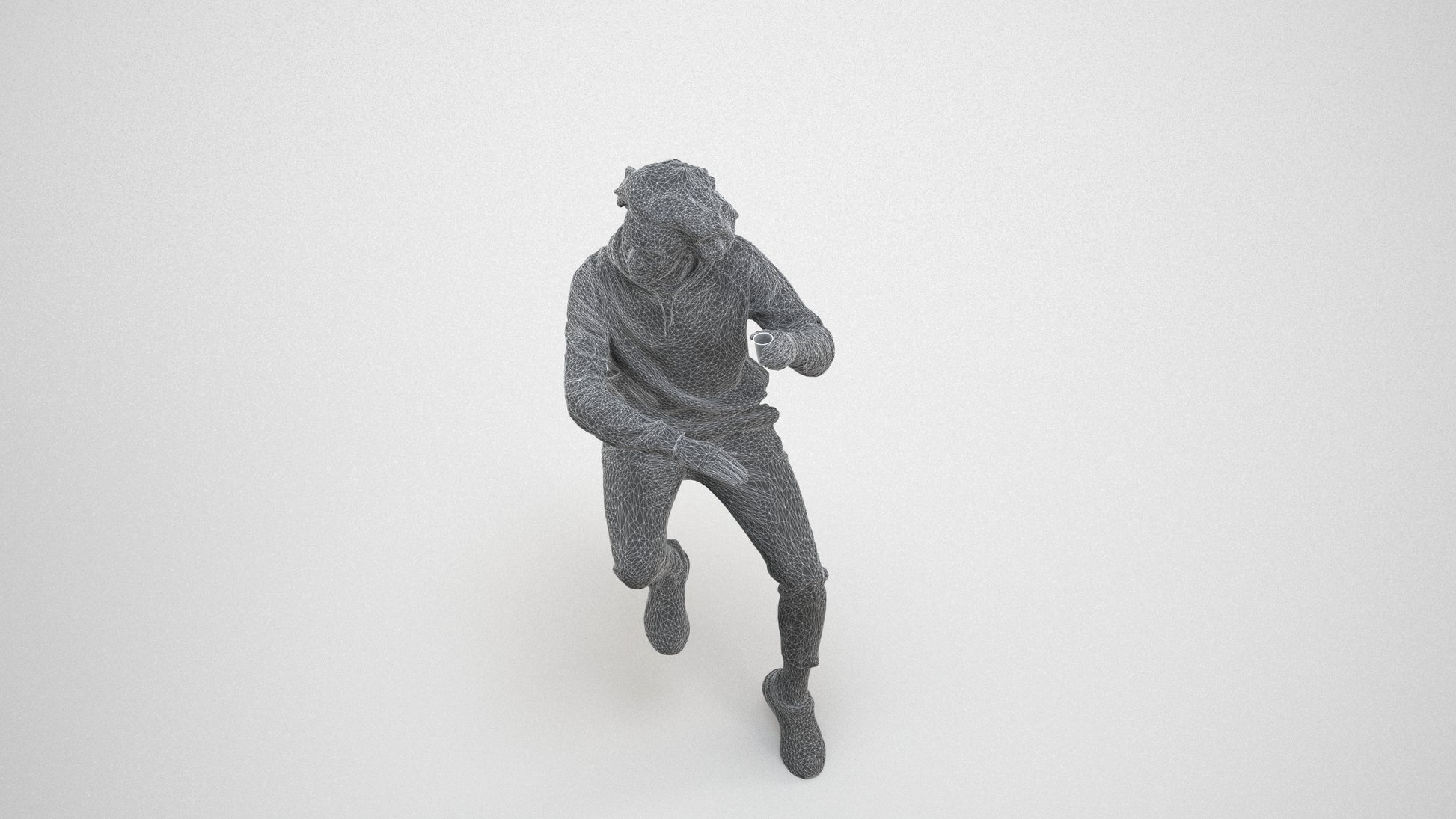 realistic 3D people man casual sitting, render-ready for V-Ray and Corona, FBX OBJ, wireframe three-quarter view