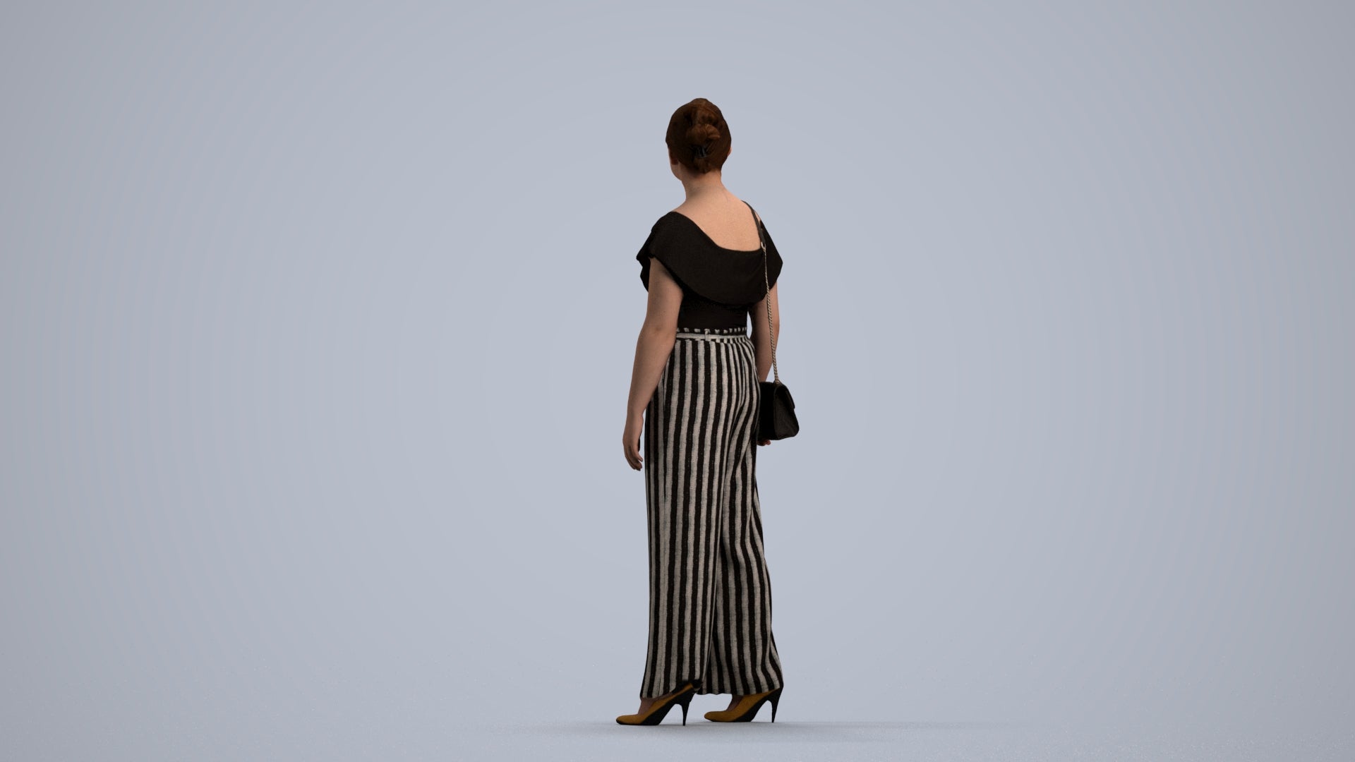 realistic 3D woman casual walking, scanned archviz people for Blender and 3ds Max, front view render