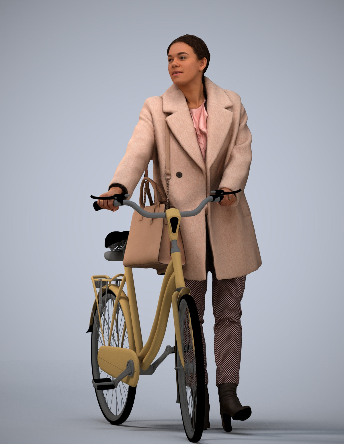 realistic 3D people woman business cycling, render-ready for V-Ray and Corona, FBX OBJ