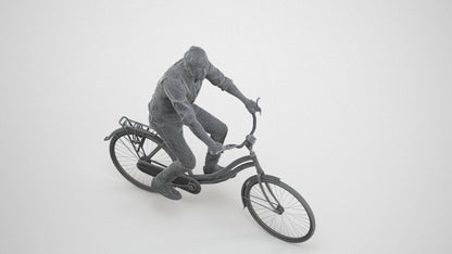 3D scanned man cycling casual, photorealistic archviz people for Enscape and SketchUp, wireframe three-quarter view