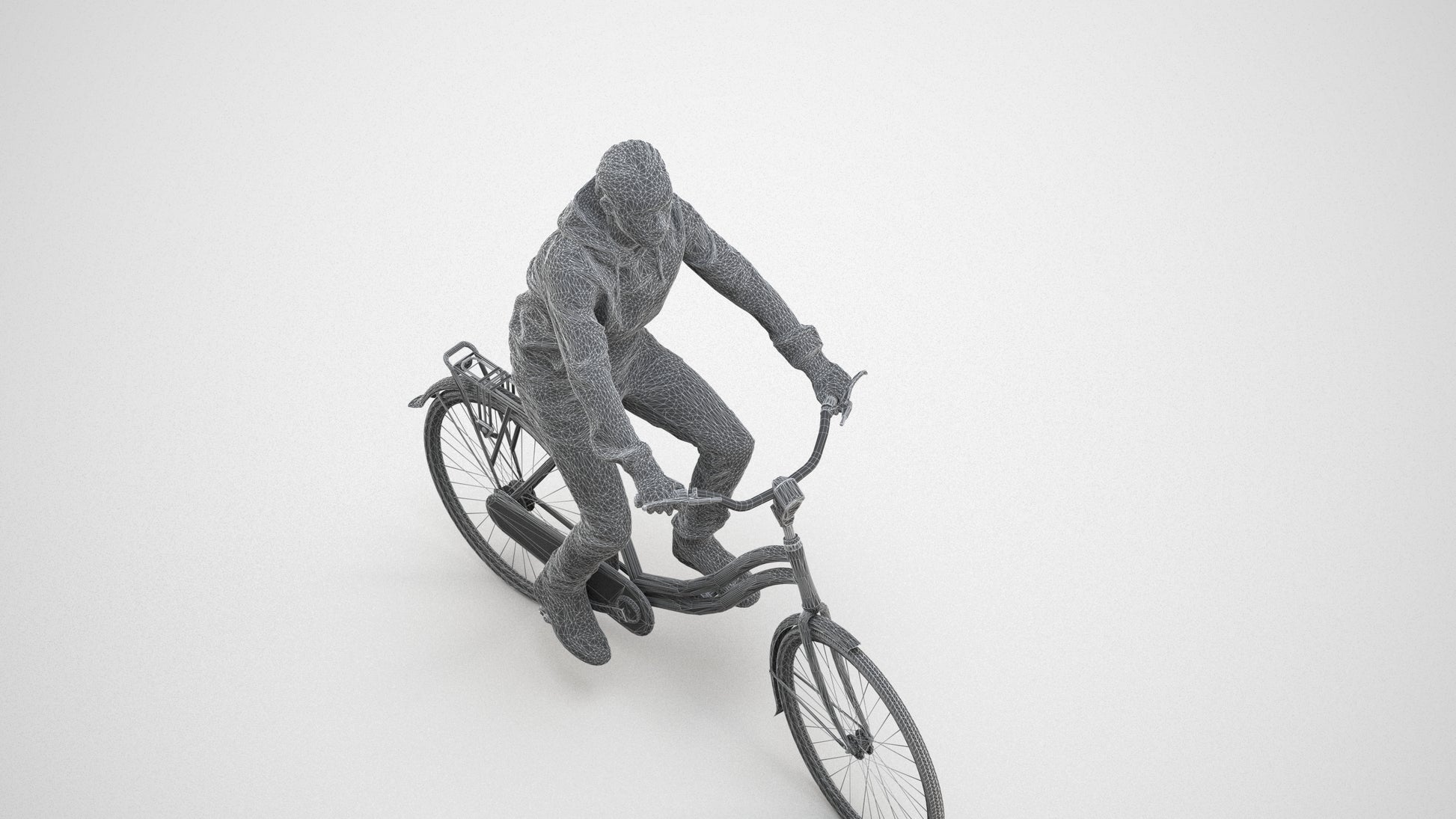 realistic 3D boy casual cycling, scanned archviz people for Blender and 3ds Max, wireframe three-quarter view