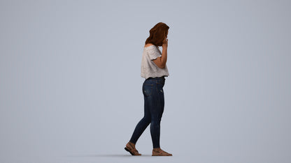realistic 3D woman casual walking, scanned archviz people for Blender and 3ds Max, side view render