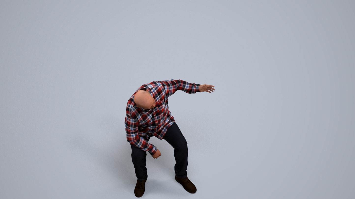 scanned 3D senior man casual sitting, photogrammetry people for Enscape and V-Ray, back view render