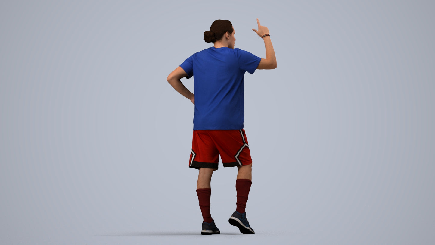 3D human model man sport, photogrammetry scanned person for archviz, side view render