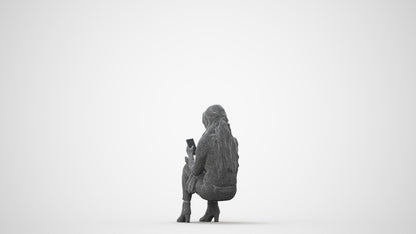 photogrammetry 3D woman casual sitting, realistic human model archviz FBX, square thumbnail