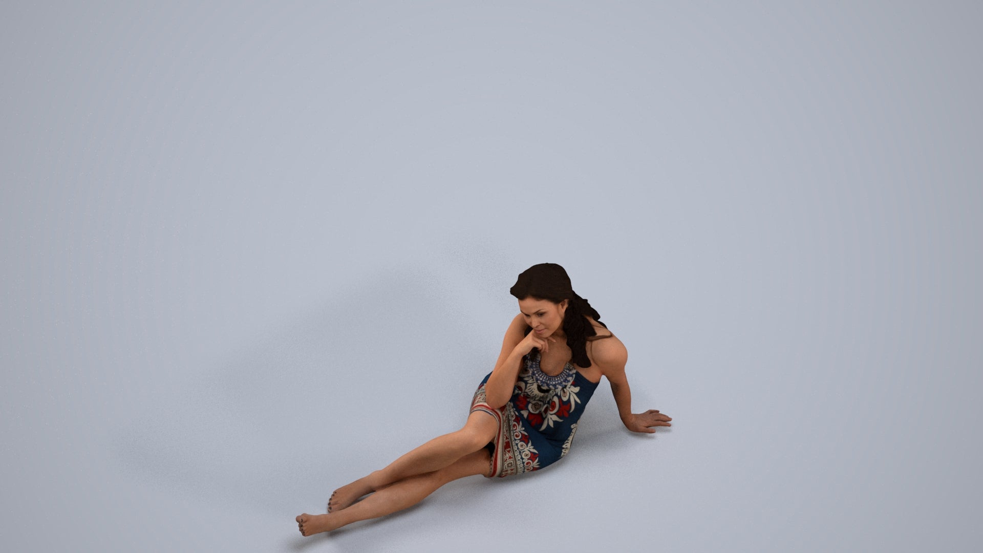 3D people model woman pool, scanned human for 3ds Max rendering, back view render