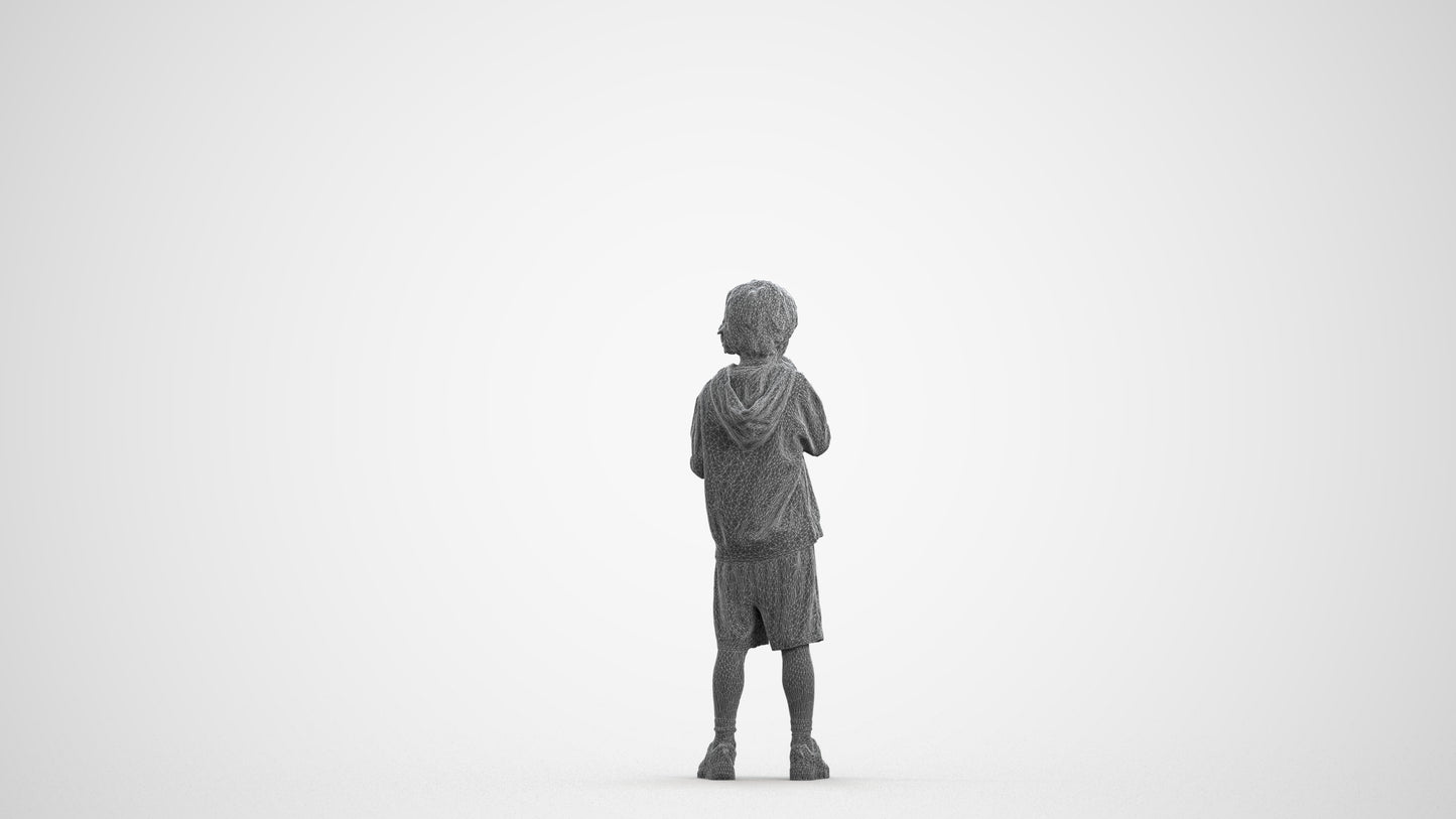3D scanned boy kids casual, photorealistic archviz people for Enscape and SketchUp, wireframe front view