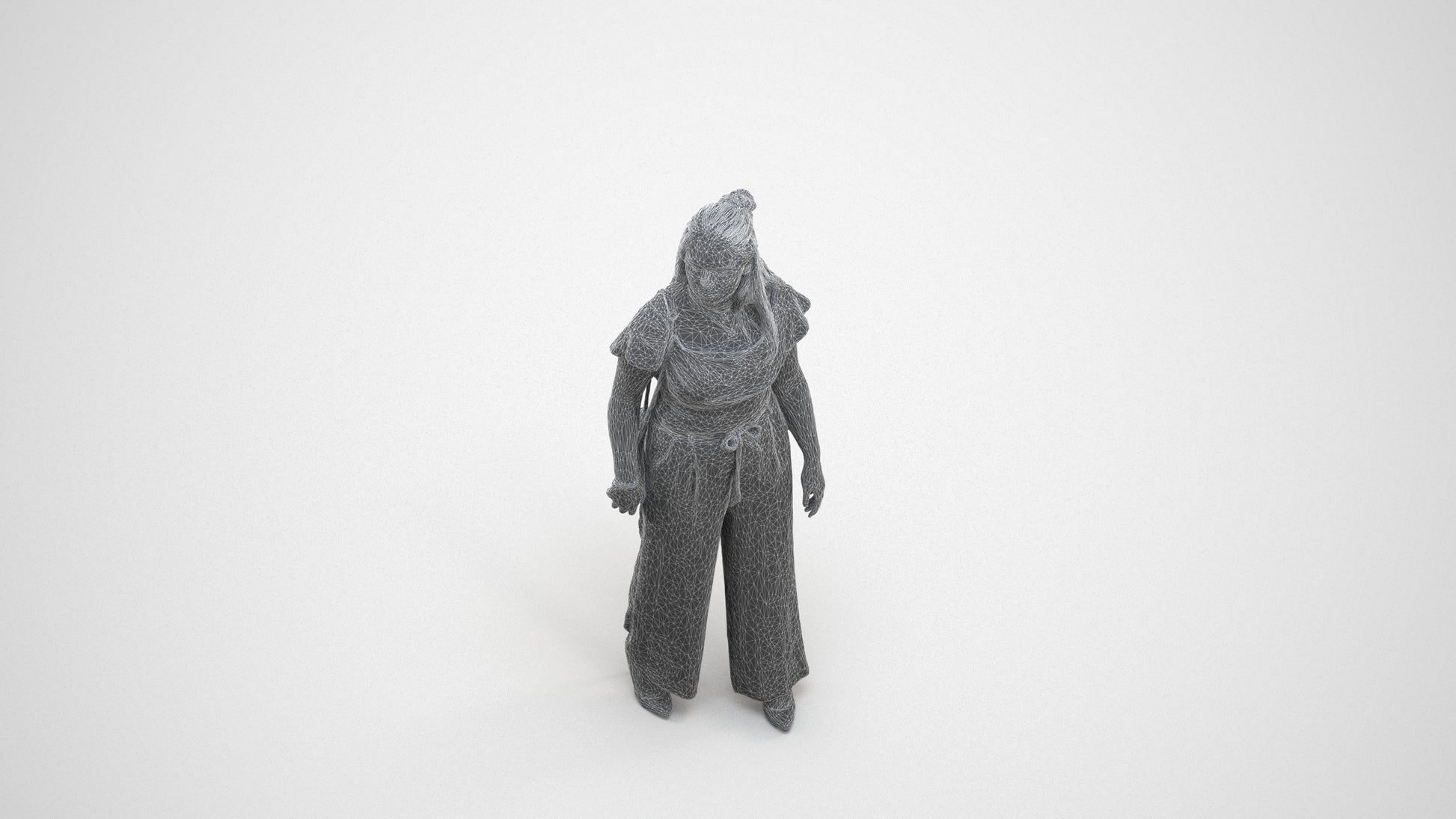 3D people model woman casual walking, scanned human for 3ds Max rendering, wireframe three-quarter view