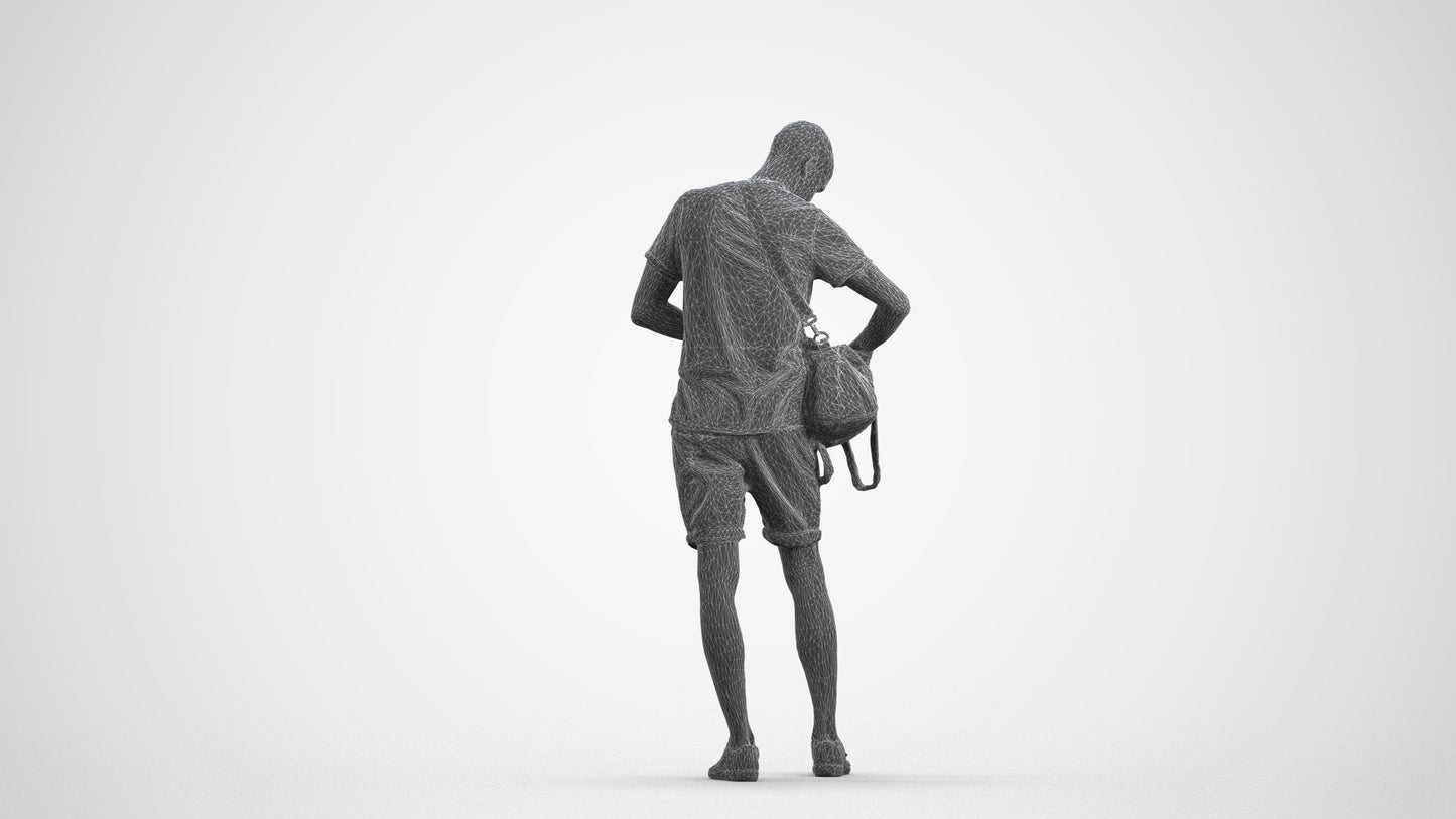 realistic 3D people man casual standing, render-ready for V-Ray and Corona, FBX OBJ, wireframe front view