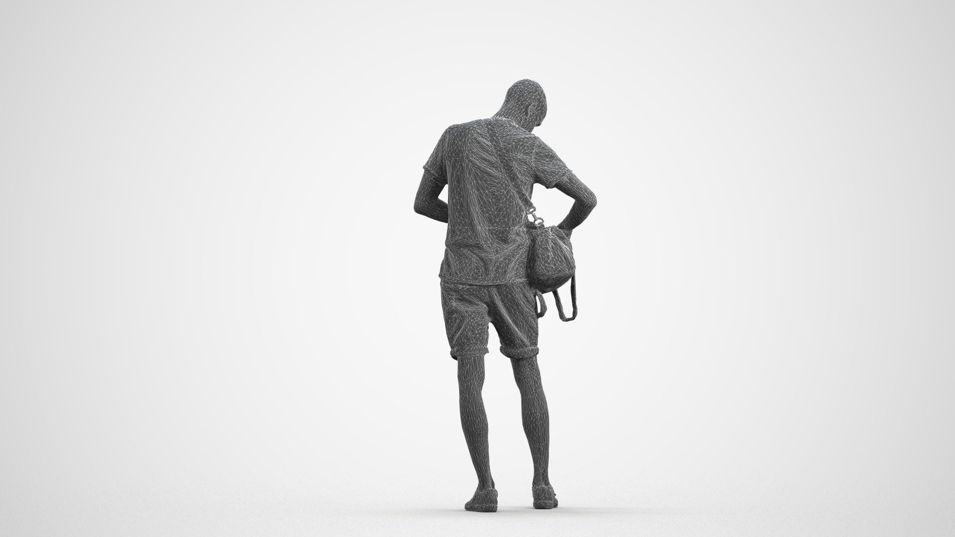 realistic 3D people man casual standing, render-ready for V-Ray and Corona, FBX OBJ, wireframe front view