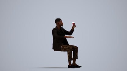 3D scanned man sitting formal, photorealistic archviz people for Enscape and SketchUp, side view render
