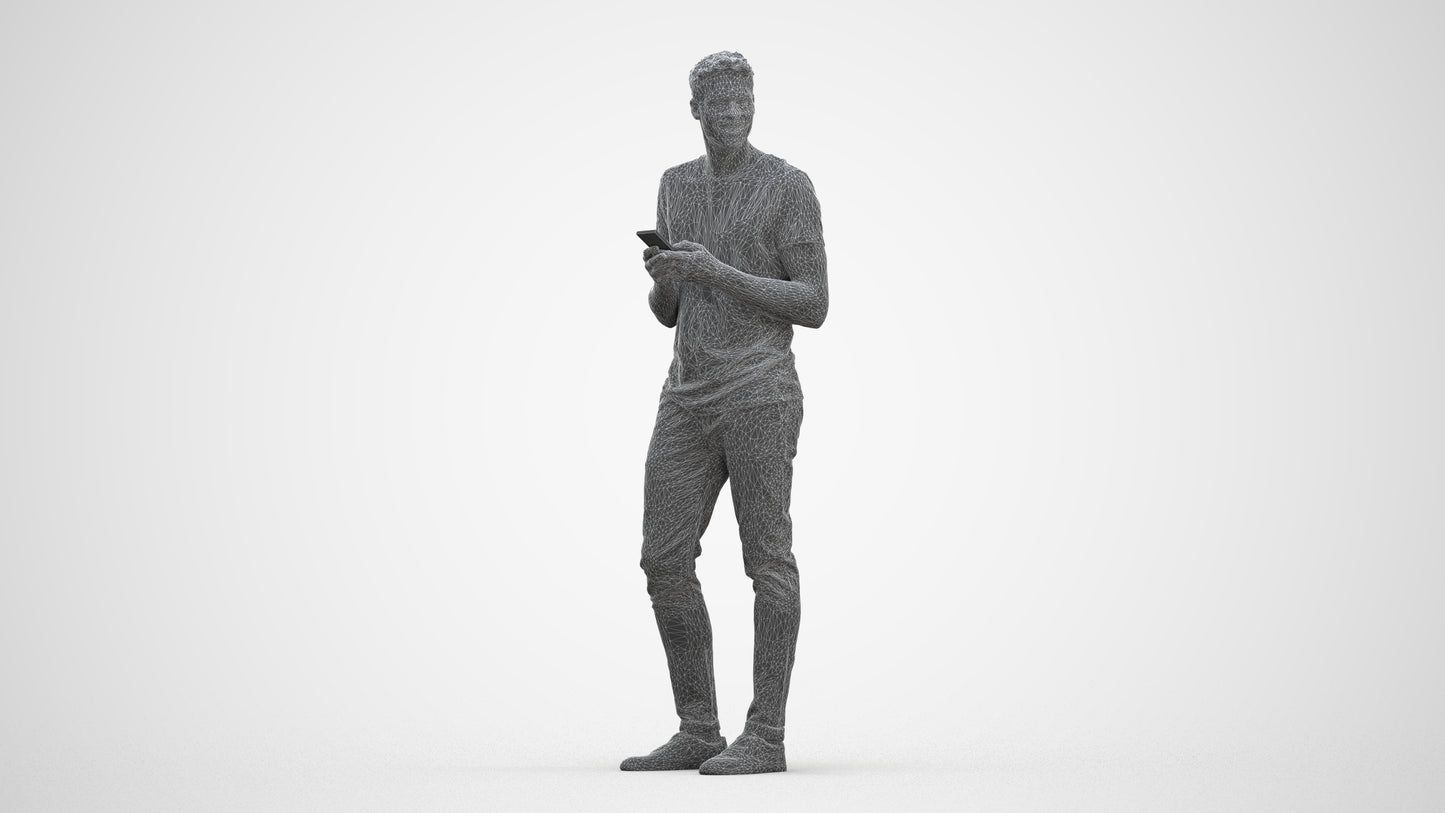 3D human model man casual standing, photogrammetry scanned person for archviz, three-quarter front view render