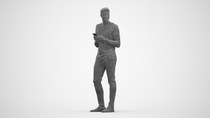 3D human model man casual standing, photogrammetry scanned person for archviz, three-quarter front view render