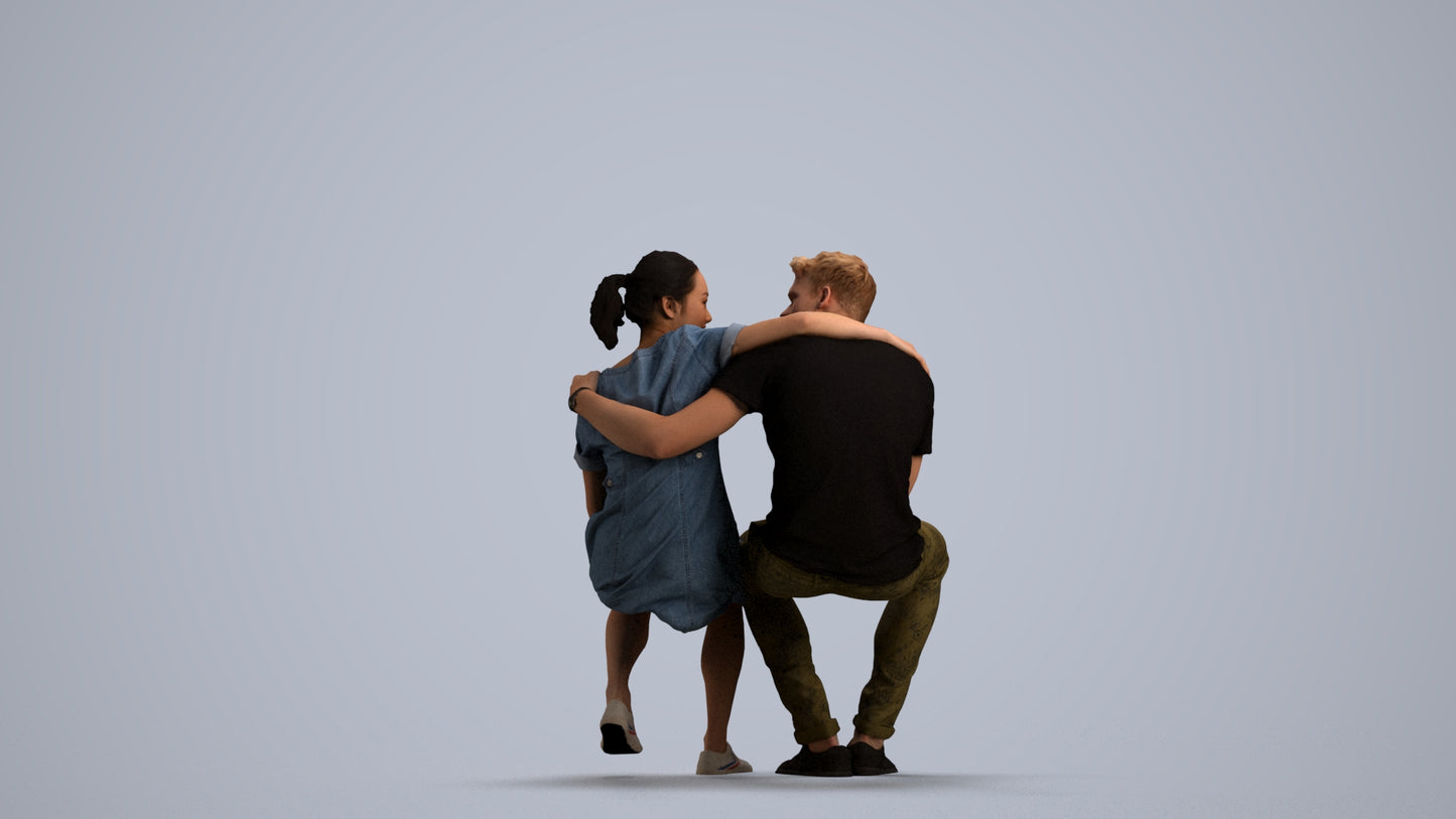 scanned 3D girl casual couple, photogrammetry people for Enscape and V-Ray, front view render