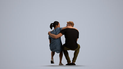 scanned 3D girl casual couple, photogrammetry people for Enscape and V-Ray, front view render