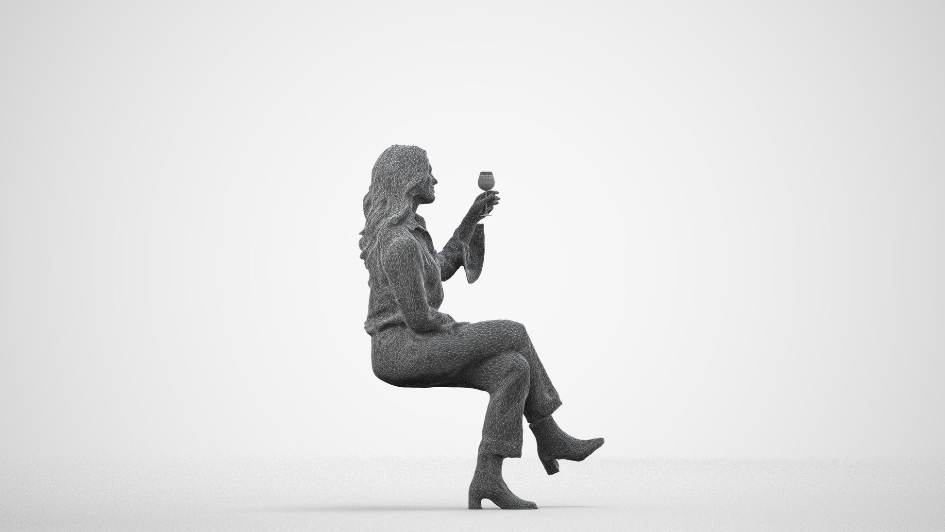 realistic 3D people woman casual formalaffairs, render-ready for V-Ray and Corona, FBX OBJ, wireframe side view