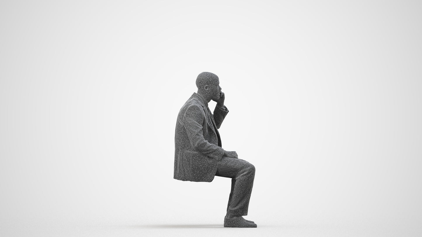 scanned 3D man business, photogrammetry people for Enscape and V-Ray, wireframe side view