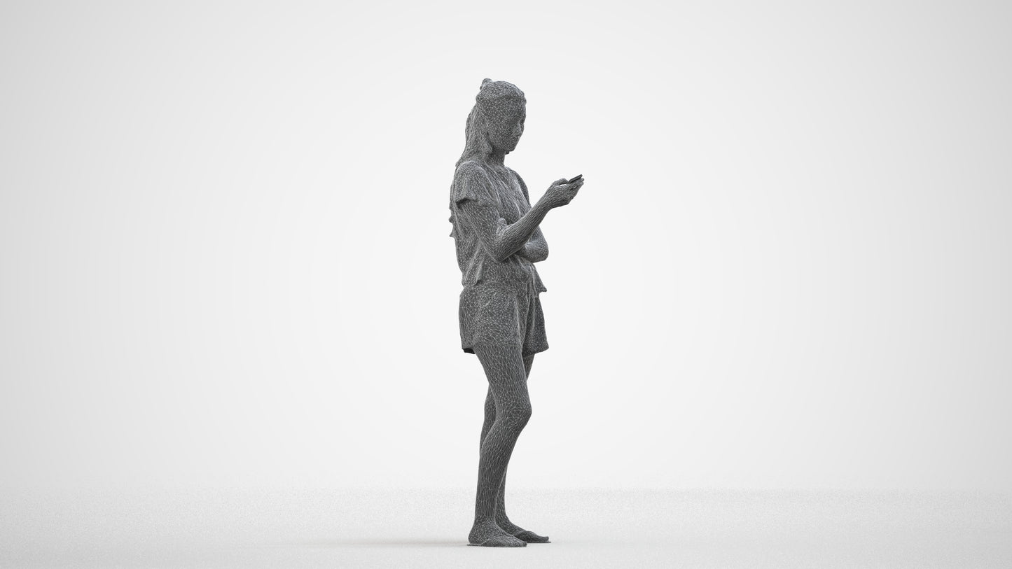 realistic 3D people woman casual standing, render-ready for V-Ray and Corona, FBX OBJ, wireframe side view